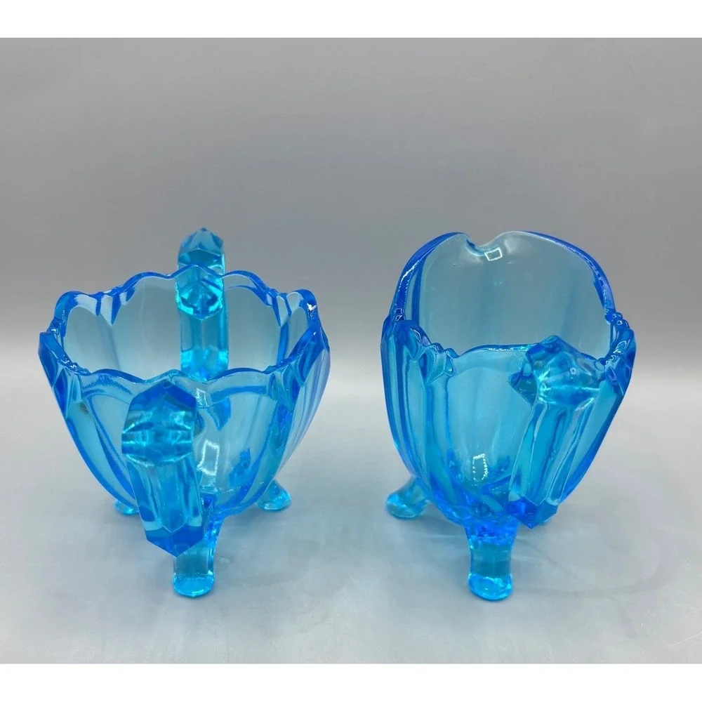 Vintage Indiana Colored Glass Colonial Electric Blue Cream Sugar‎ Set